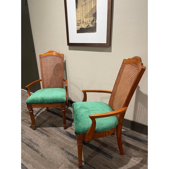 Pair of Mid-Century Transitional Cane Back Armchairs in Everlast Billiard Green Chenille (Thomasville Ceremony Style) - Set of 2 For Sale - Image 12 of 12