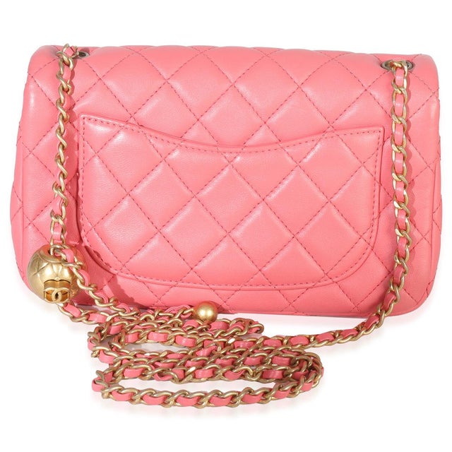 Chanel Pink Quilted Lambskin Pearl Crush Mini Rectangular Flap Bag For Sale - Image 4 of 9