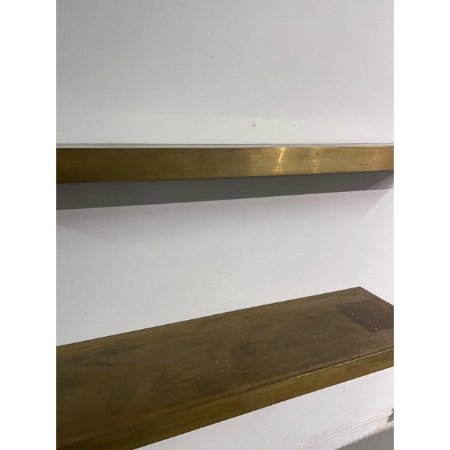 Wood Brass Shelves, 1970s, Set of 2 For Sale - Image 7 of 8