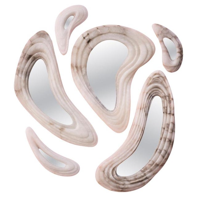 Aqua Fossil Wall Mirrors in Alabaster and Glass Mirror by Amarist Studio, Set of 6 For Sale - Image 16 of 16