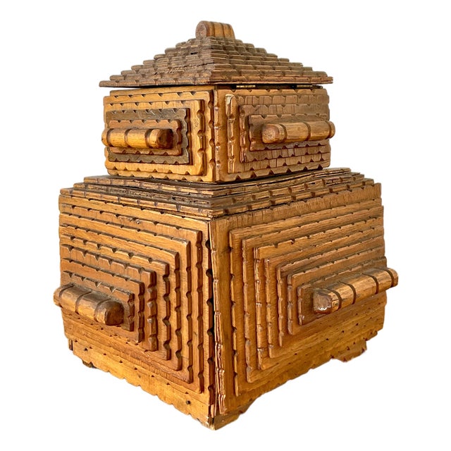 Vintage Original Tramp Art Stacked Box For Sale