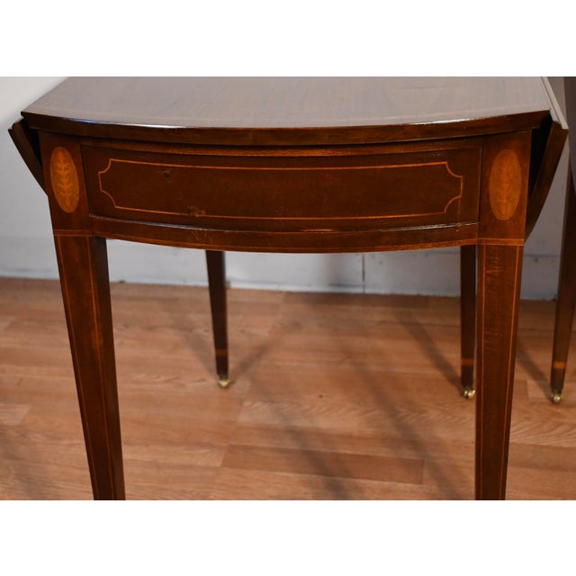 1940 Pair of Baker Furniture Regency Mahogany Inlaid Pembroke Side / End Tables For Sale - Image 15 of 18