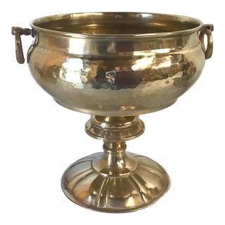Vintage Hammered Brass Pedestal Bowl For Sale