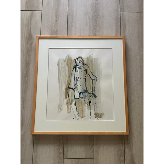 Mid-Century Modern Gino Hollander Original, One-of-a-Kind Mixed-Media on Paper Painting, Signed and Framed For Sale - Image 3 of 10