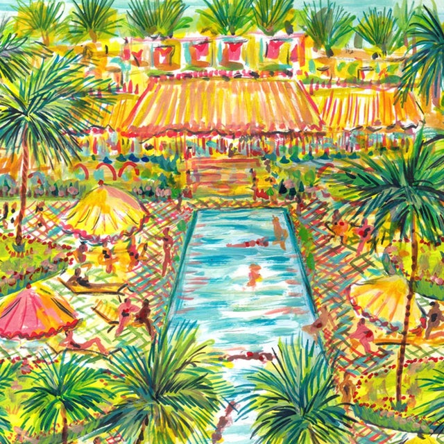 Figurative "Beach Club Pool" Original Whimsical Figurative Painting by Pauline de Roussy de Sales For Sale - Image 3 of 5