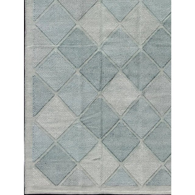Mid-Century Modern Keivan Woven Arts Hand-Woven Scandinavian Rug, Wool, Blue & Green 9'1 X 12'11 For Sale - Image 3 of 11