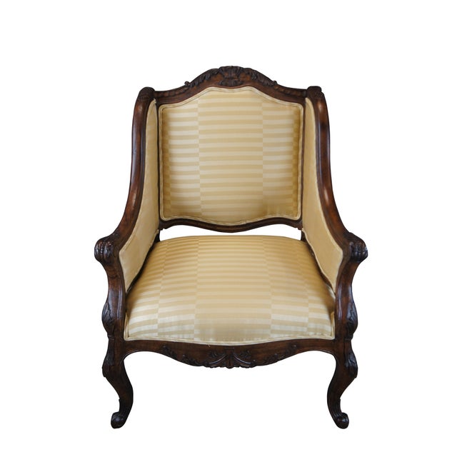 Vintage John-Richard Alexander and Mary club / lounge / library arm chair featuring walnut finish with French Louis XVI...