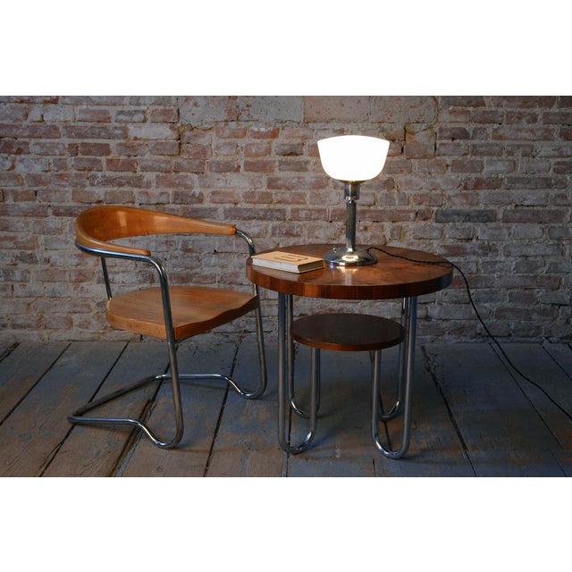 Bauhaus Table Lamp in Chrome, Steel, and Opaline Glass, Czech, 1930s For Sale - Image 10 of 11