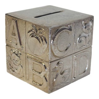 Vintage Silverplate Alphabet Baby Block Piggy Bank For Sale