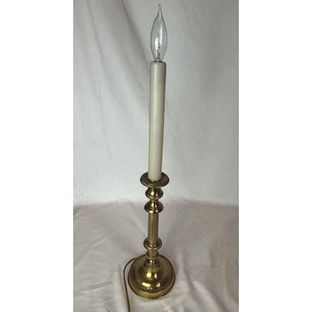 Late 19th Century Late 19th Century Pair of English Brass Candle Stick Lamps For Sale - Image 5 of 9