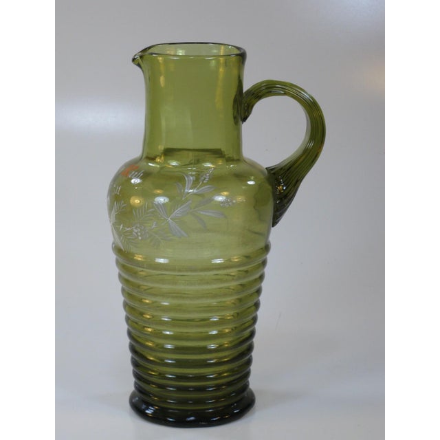 Glass Late 19th Century German Beer / Wine Pitcher Bohemian Mouth Blown Glass, Hand Painted Enamel, Mery Gregory Style Glass For Sale - Image 7 of 15