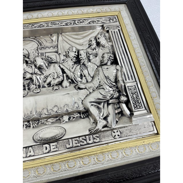 Large Plaque of Jesus' Last Supper in Plated Silver, Italy, 1960s For Sale - Image 3 of 14