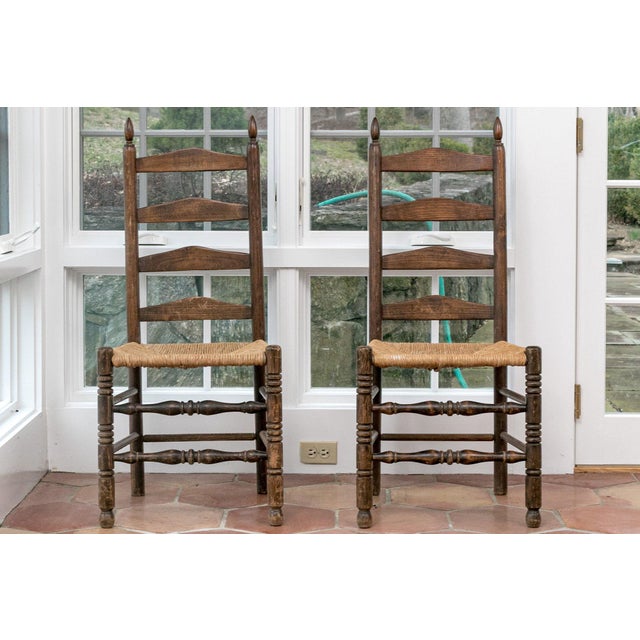 Antique Rush Seat Ladder Back Side Chairs—A Pair For Sale - Image 11 of 11