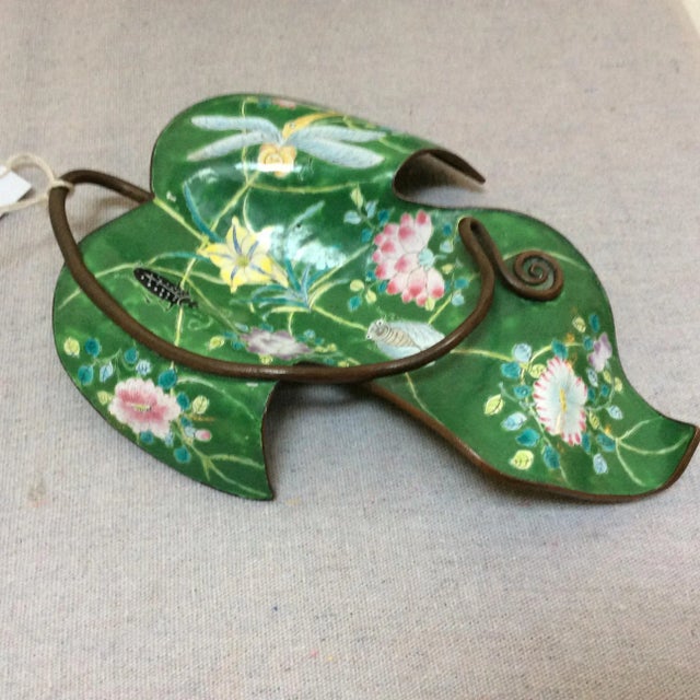 1960s Enamel on Copper Green Leaf Dish For Sale - Image 5 of 5