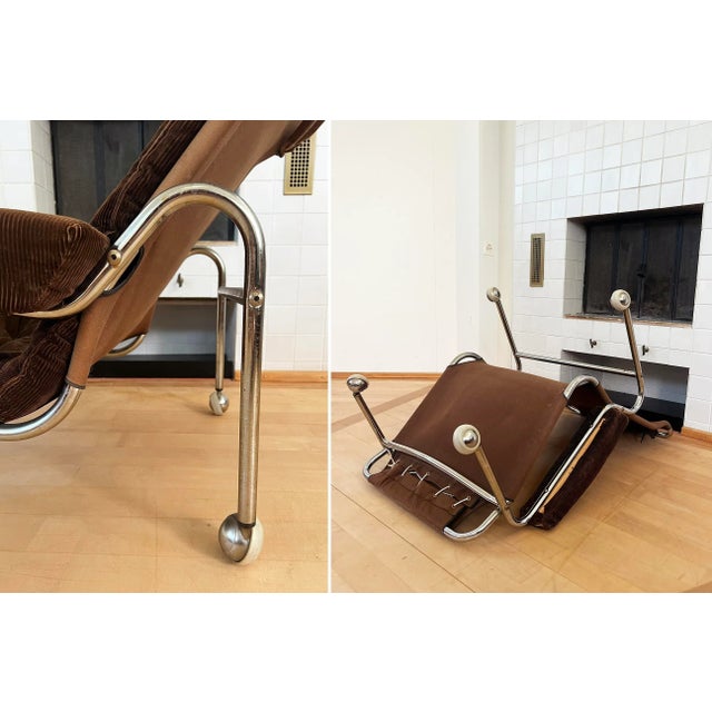 Metal 1970s Swedish Brown Corduroy and Chrome, Scandinavian Attributed to Bruno Mathsson Karin Easy Chair For Sale - Image 7 of 10