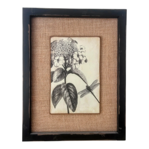 Vintage Rustic Dragonfly and Hydrangea Print, Framed