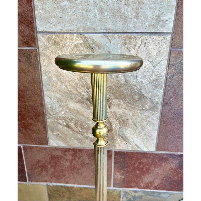 Mid-Century Modern 1980’s, Vintage, Polished Brass, Display/Pedestal Stand, Fluted Columns and a Stepped-Circular Base, Weighted, 36” Tall For Sale - Image 3 of 11
