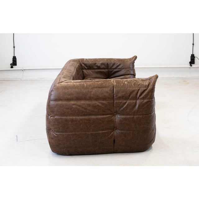 Brown Vintage Two-Seater Togo Sofa with Arms in Brown Leather by Michel Ducaroy for Ligne Roset, 1970s For Sale - Image 8 of 18