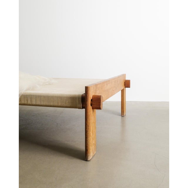Textile Low Mid-Century Danish Wood, Canvas, Leather and Sheepskin Daybed by Tage Poulsen, 1950s For Sale - Image 7 of 9