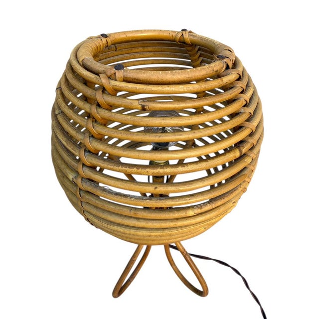 Louis Sognot Mid-Century French Rattan and Wicker Table Lamps by Louis Sognot, 1960s, Set of 2 For Sale - Image 4 of 18