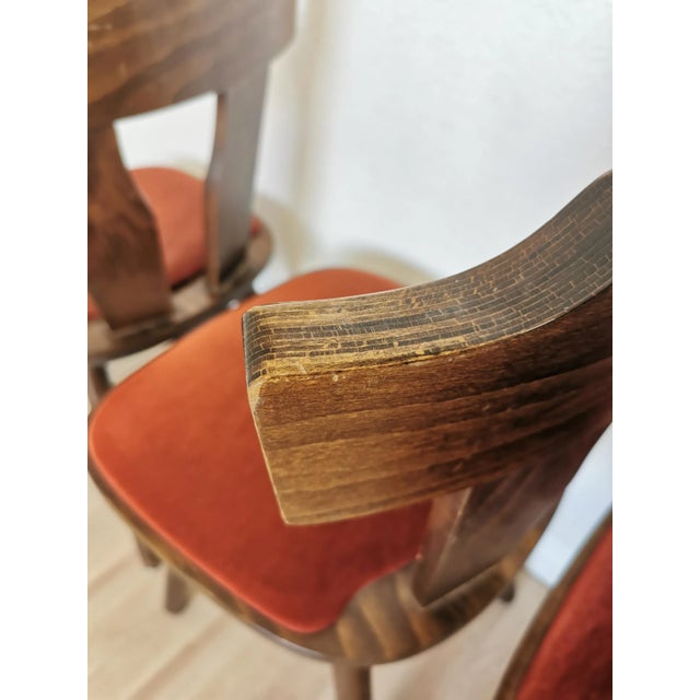 Vintage Tyrolean Dining Chairs with Red Fabric Seats, 1970s, Set of 4 For Sale - Image 4 of 17