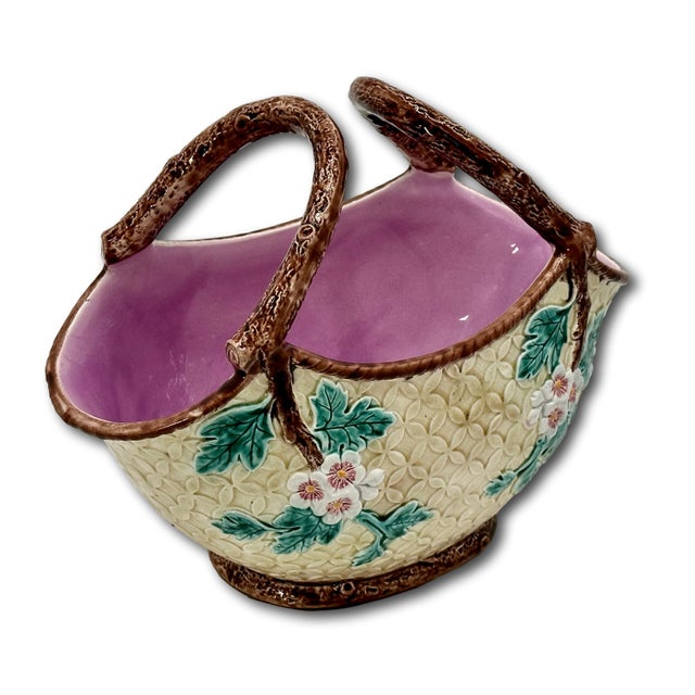 Late 19th Century Rare & Beautiful Large Size Antique Victorian Majolica Basket With Outstanding Colors - Circa 1880s For Sale - Image 5 of 18