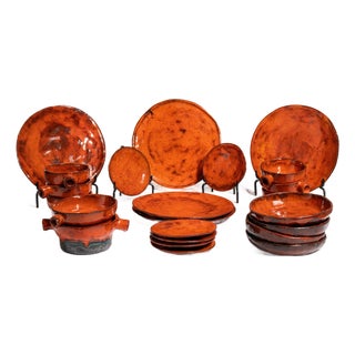 1970s Germany Burnt Orange Ceramic Dinnerware Set For Sale