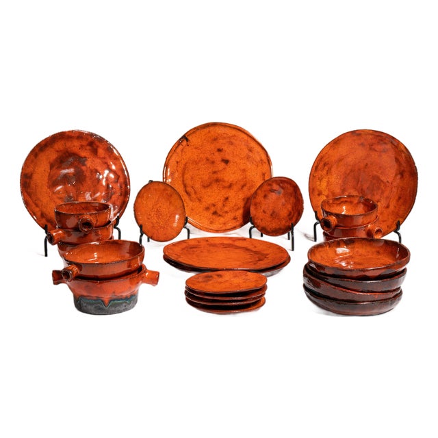 1970s Germany Burnt Orange Ceramic Dinnerware Set For Sale