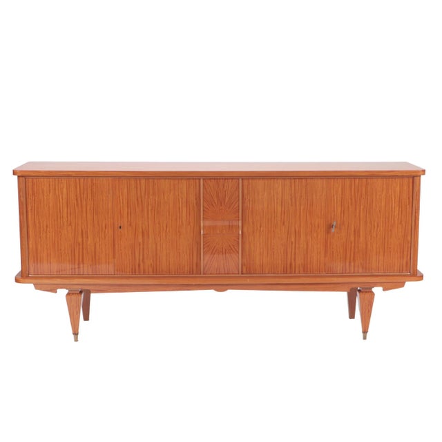 Brown 1960s Mid Century Modern French Two Door Sideboard with Exotic Satinwood Veneers For Sale - Image 8 of 8