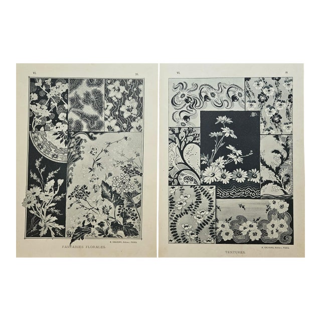 C1900 Set of 2-French Art Nouveau Botanical Designs, Documentation For Sale