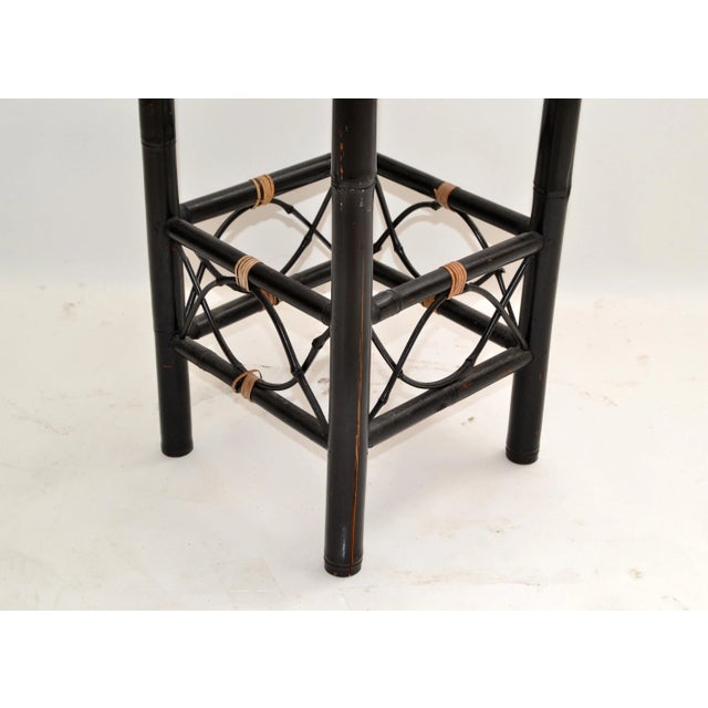Black Vintage Brighton Chinoiserie Rattan Bamboo Stand, Side or End Table, Column 1970 For Sale - Image 8 of 13