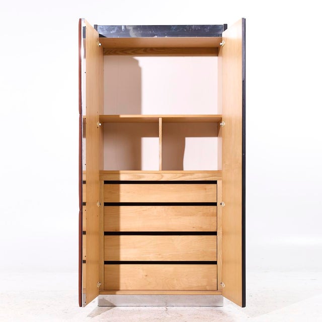 Brown Pulaski Mid Century Rosewood, Leather and Chrome Armoire Dresser For Sale - Image 8 of 9