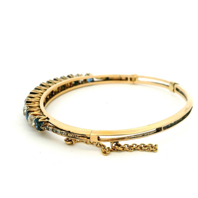 Metal Estate 6.00 Carat Diamond & Sapphire Hinged Bangle Bracelet For Sale - Image 7 of 10