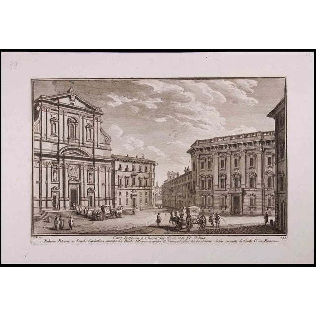 Giuseppe Vasi, Casa Professa e Chiesa del Gesù, Etching, Late 18th Century For Sale