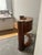 Century Furniture Neoclassical Demi-Lune Console Table in a warm mahogany/cherry finish with ebony trim accents and brass...