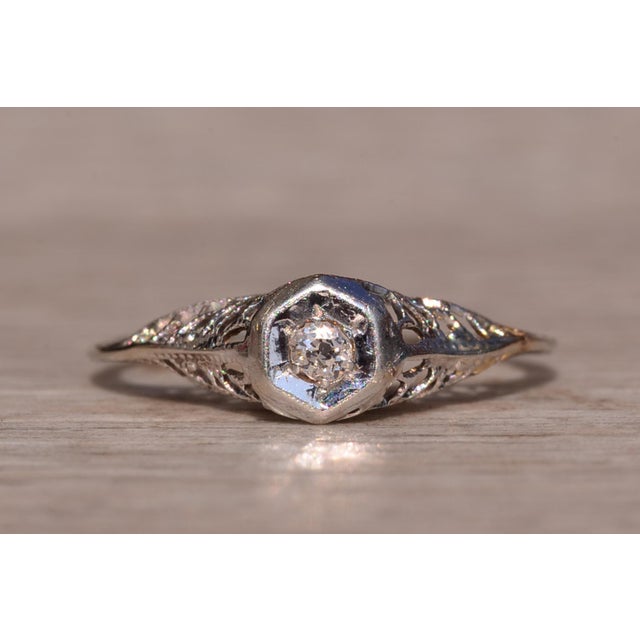 The Horton Neck: Antique Filigree Engagement Ring with Old Mine Cut Diamond For Sale - Image 9 of 11