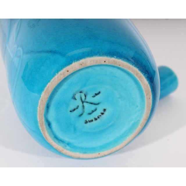 Blue Rörstrand Sweden Blue Ceramic Bottle With Stopper For Sale - Image 8 of 8