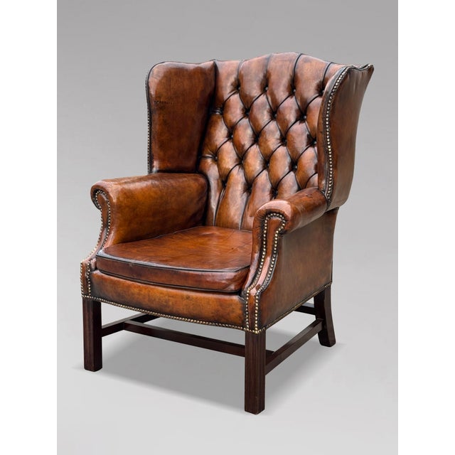 Animal Skin Antique Wing Back Chairs in Brown Leather, 1890, Set of 2 For Sale - Image 7 of 11