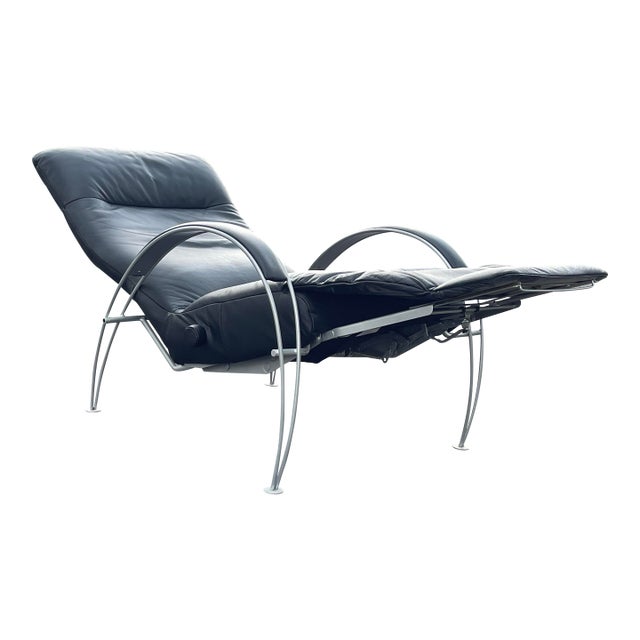 Postmodern Black Leather Lafer Reclining Lounge Chair For Sale