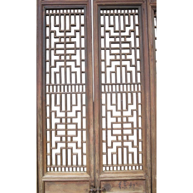 Antique Chinese 6 Panel Lattice Wood Screen Doors For Sale - Image 4 of 12