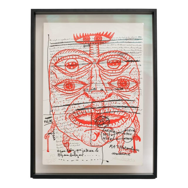Robert Combas, Portrait of Fire, 1980s, Lithograph, Framed For Sale