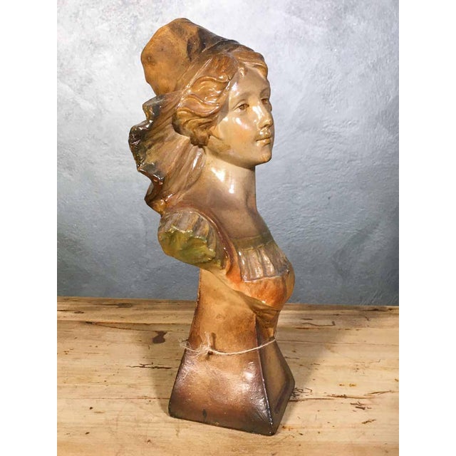 Antique plaster statue depicting a female bust from the French Art Nouveau and Italian Liberty periods, signed by Cilti....