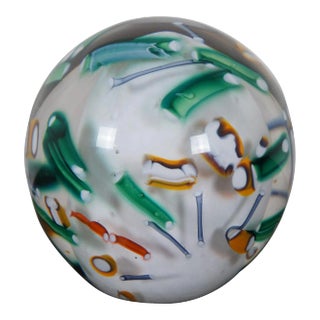 2002 Signed Modern Abstract Millefiori Art Glass Hand Blown Paper Weight Orb For Sale
