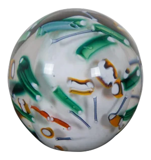 2002 Signed Modern Abstract Millefiori Art Glass Hand Blown Paper Weight Orb