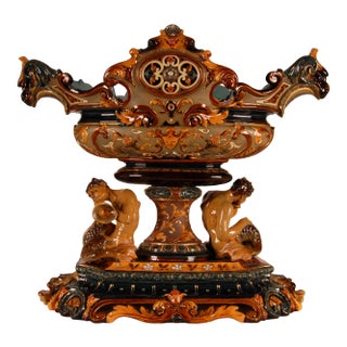 Antique Centerpiece Ceramic Renaissance Revival Majolica Vase For Sale