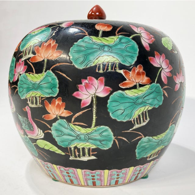 Mid 20th Century Mid 20th Century Chinese Lotus Leaf Motif Lidded Melon Jar For Sale - Image 5 of 9