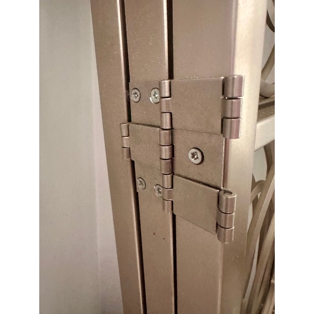 1990s Ethan Allen Radius Collection Brushed Nickel Three-Panel Architectural Folding Room Divider For Sale - Image 11 of 18