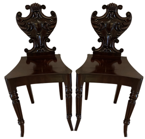 Set of Antique Regency Carved Mahogany Hall Chairs, 1830