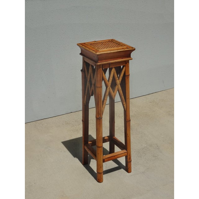 Wood Vintage French Counry Bamboo Rattan Plant Stand ~ Side Table For Sale - Image 7 of 14