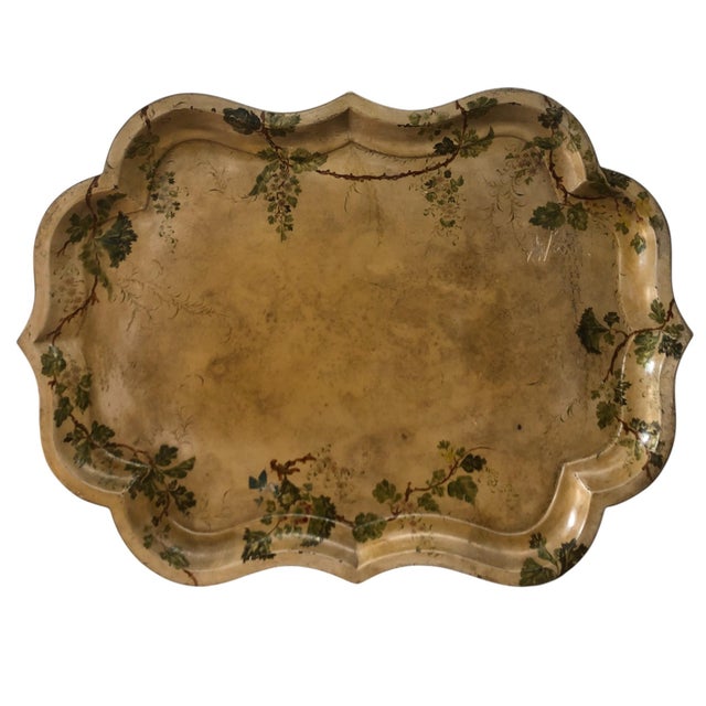 English Vintage Very Large Hand-Decorated English Toleware Tray For Sale - Image 3 of 4